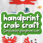 handprint crab craft image collage with the words handprint crab craft