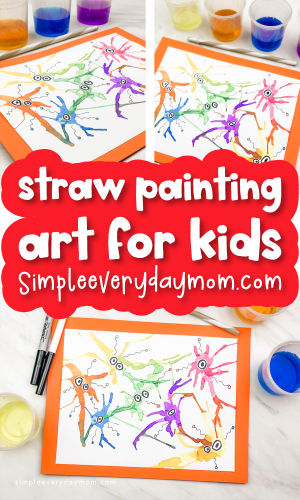germ blow painting with straws art project image collage with the words straw painting art for kids