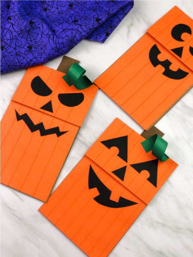 Paper Bag Pumpkin Puppet For Kids [Free Template] Story