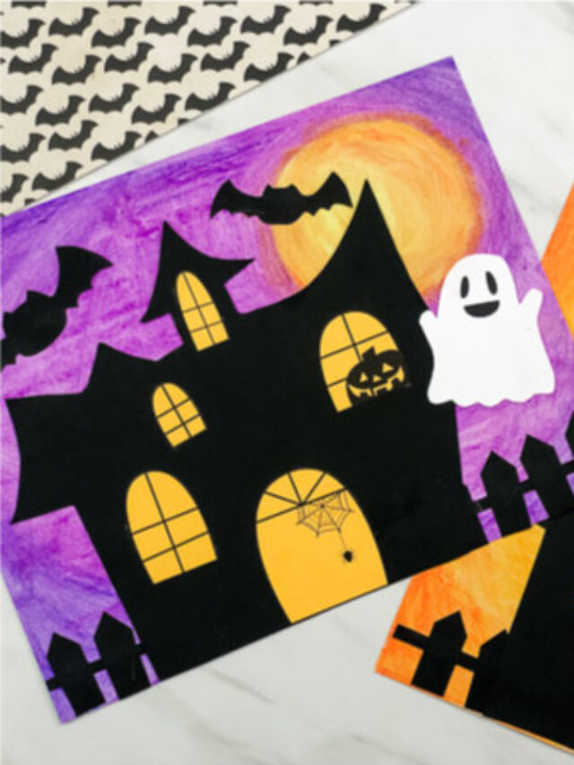 Oil Pastel Haunted House Craft For Kids [Free Template] Story