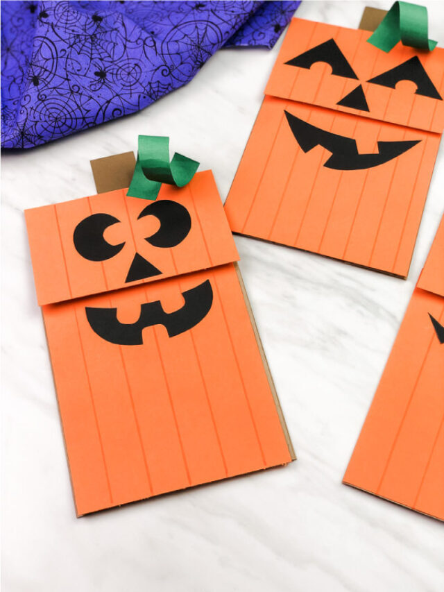 Paper Bag Pumpkin Puppet For Kids [Free Template] Story