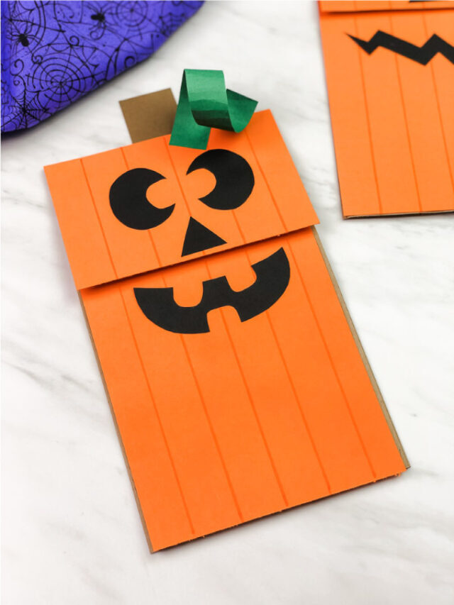 Paper Bag Pumpkin Puppet For Kids [Free Template] Story