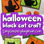 black cat art project image collage with the words halloween black cat craft
