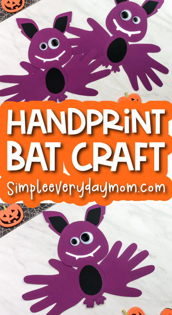 handprint bat craft image collage with the words handprint bat craft