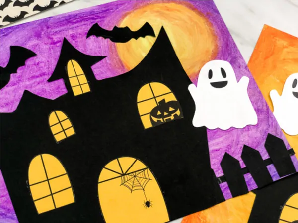 haunted house craft with bat and ghost 