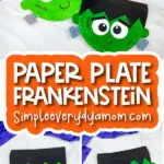 Frankenstein craft image collage with the words paper plate Frankenstein