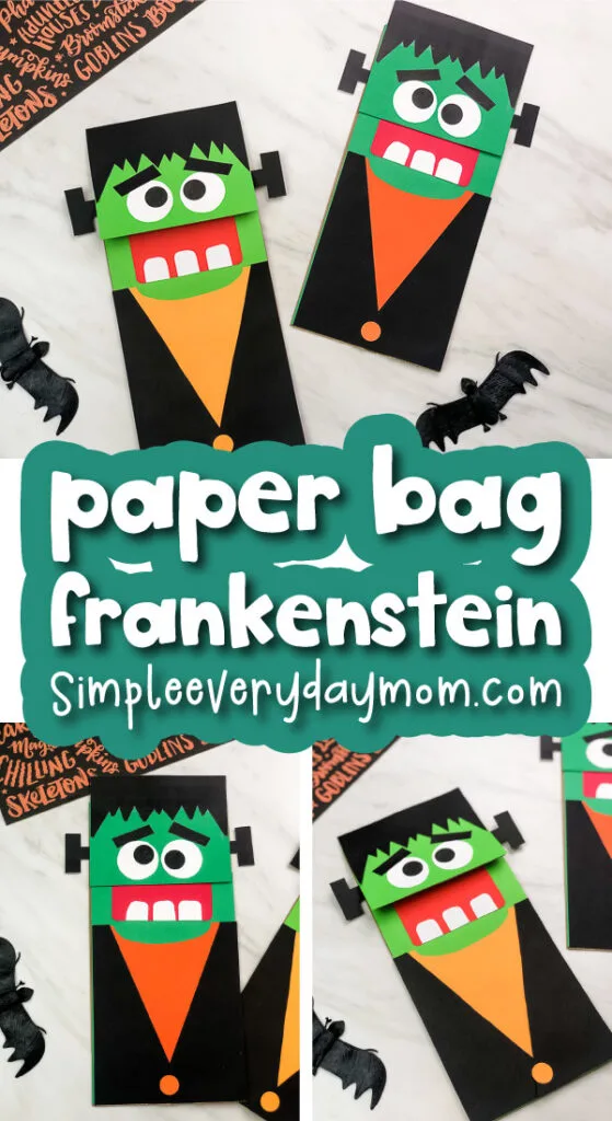 paper bag frankenstein craft image collage with the words paper bag frankenstein