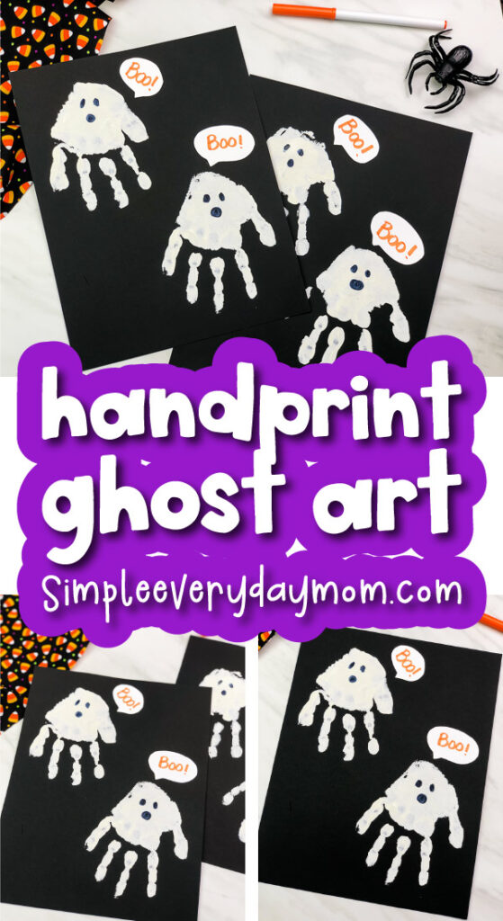 handprint ghost art for kids image collage with the words handprint ghost art
