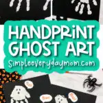 handprint ghost art for kids image collage with the words handprint ghost art