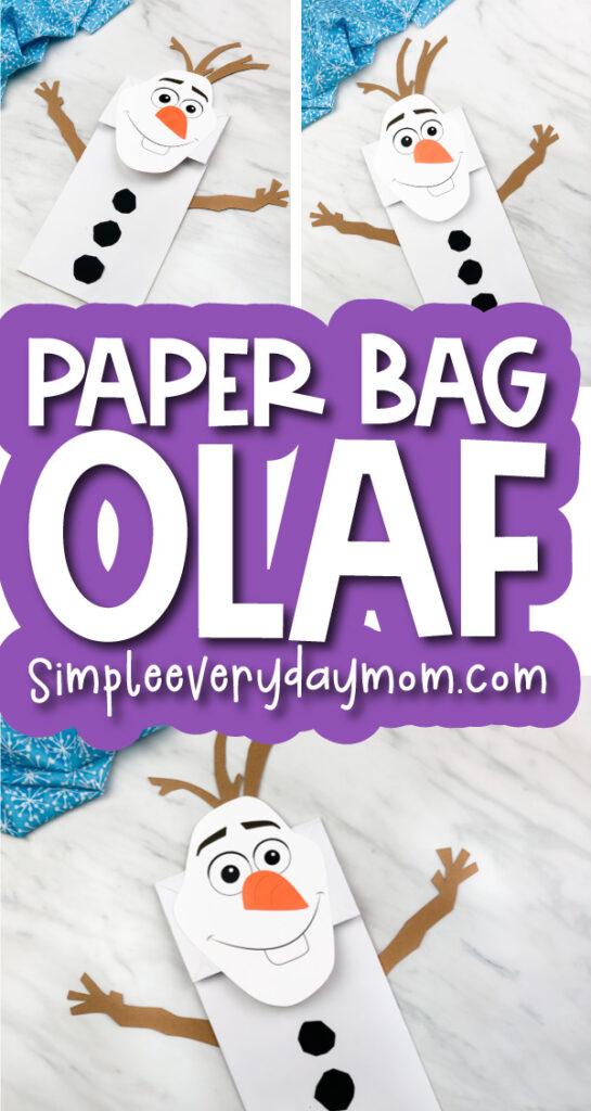 Olaf paper bag puppet craft image collage with the words paper bag olaf