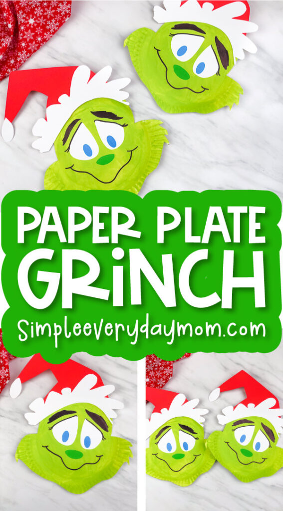 grinch craft image collage with the words paper plate grinch