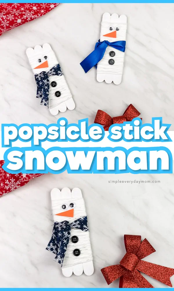 Popsicle stick snowman craft image collage with the words popsicle stick snowman in the middle 