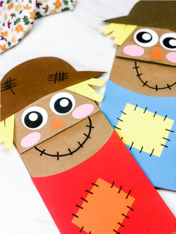 CUTEST Paper Bag Scarecrow Puppet Craft For Kids [Free Template]