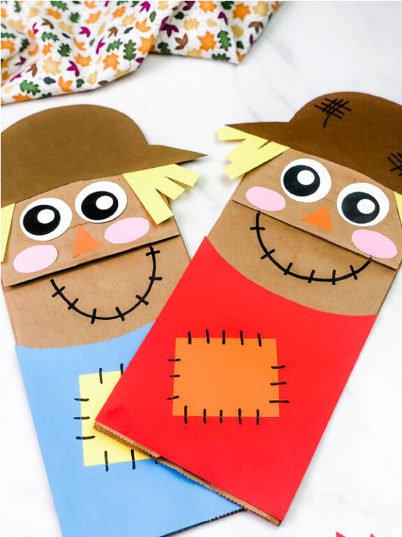 Paper Bag Scarecrow Craft For Kids [Free Template]