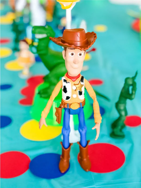 Closeup of Woody on Toy Story 4 party table 