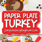 turkey craft image collage with the words paper plate turkey