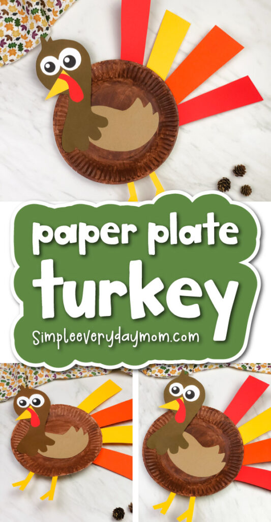 turkey craft image collage with the words paper plate turkey