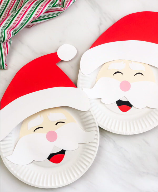 two Santa Claus paper plate crafts