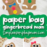 paper bag gingerbread man puppet image collage with the words paper bag gingerbread man