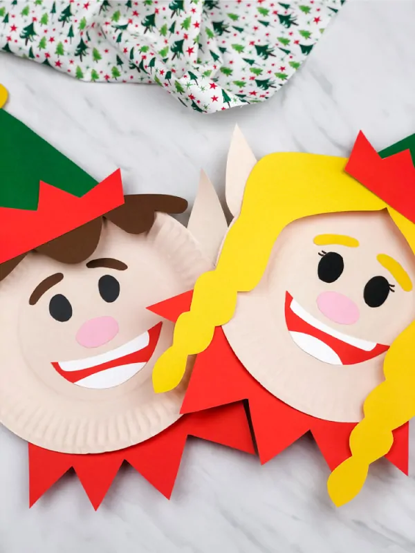 boy and girl paper plate elf crafts