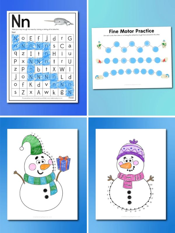 collage of preschool winter activity