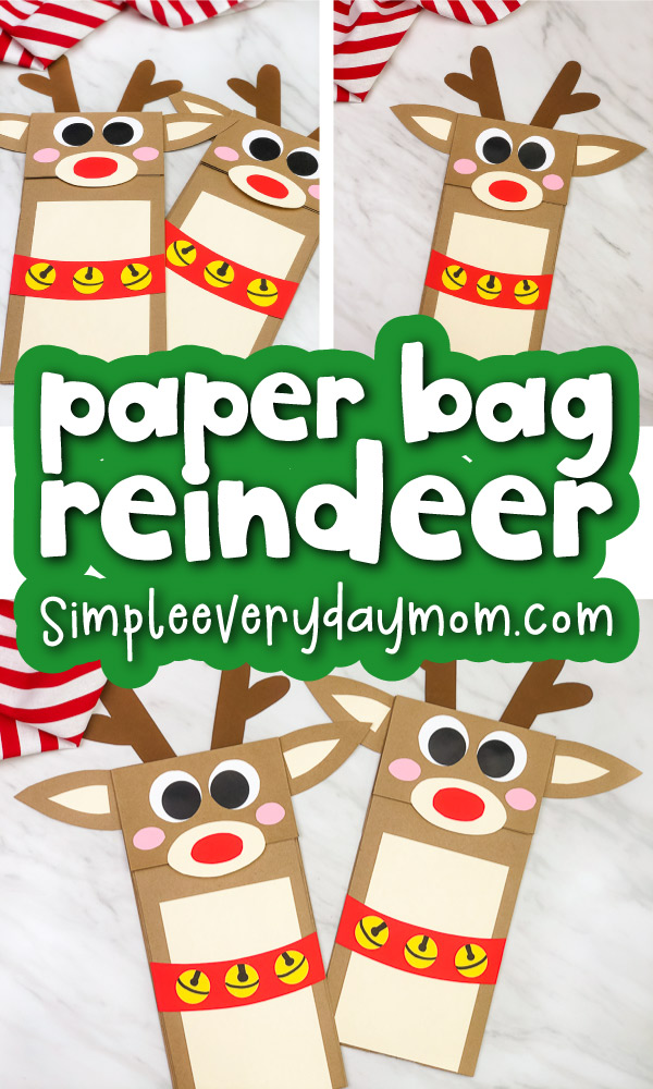 reindeer puppet craft image collage with the words paper bag reindeer