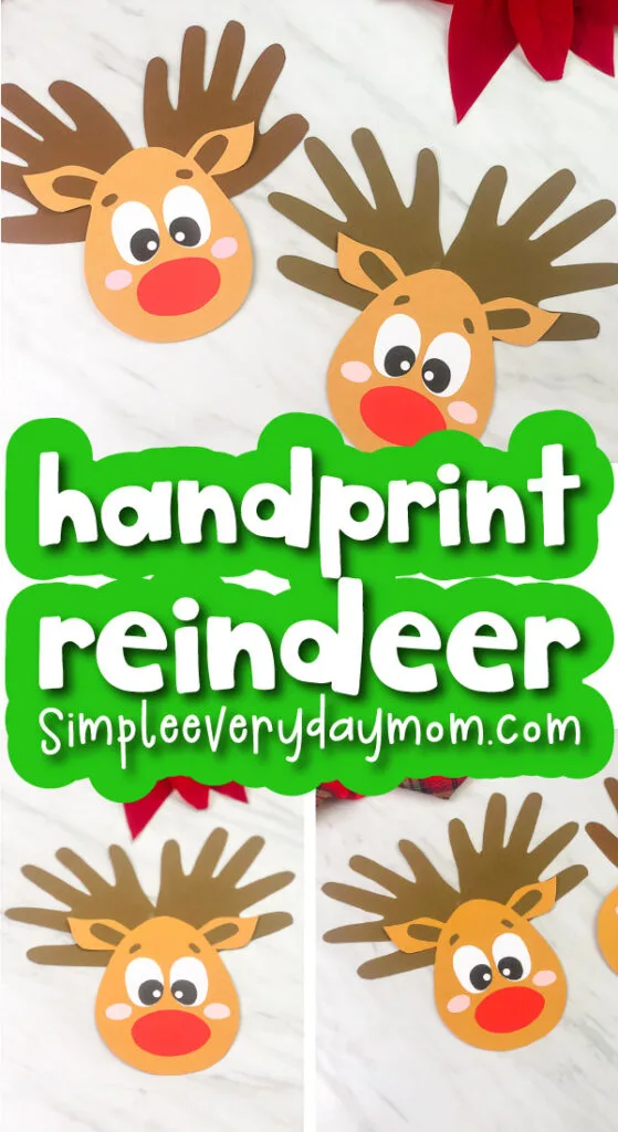 handprint reindeer craft image collage with the words handprint reindeer