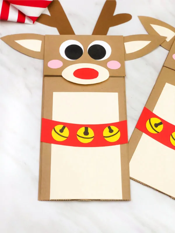 closeup of paper bag reindeer craft