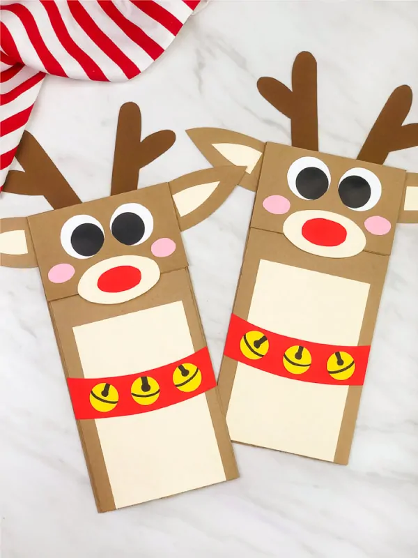 two paper bag reindeer crafts
