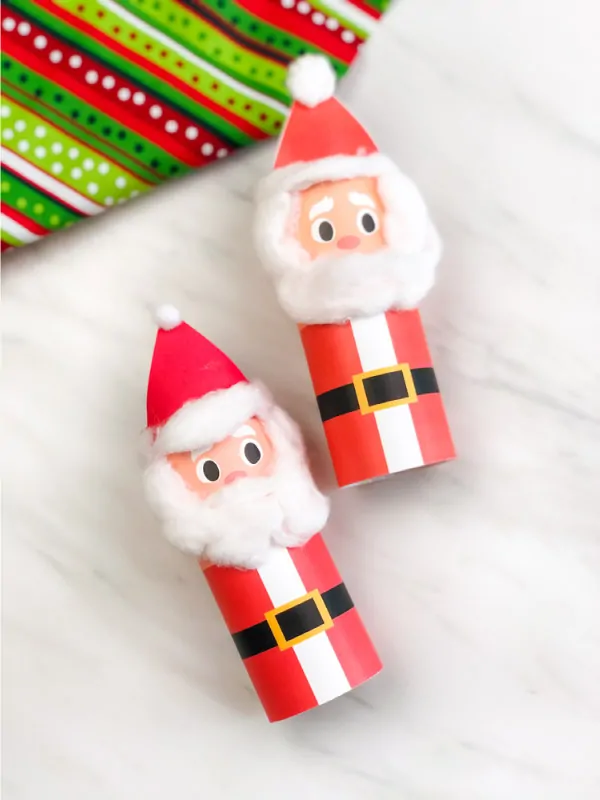 Two toilet paper roll Santa crafts