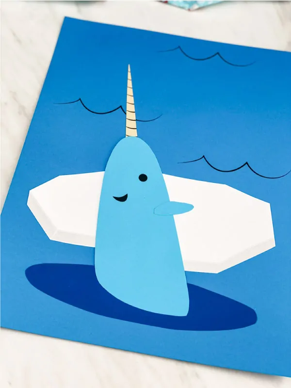 Closeup of narwhal paper craft 