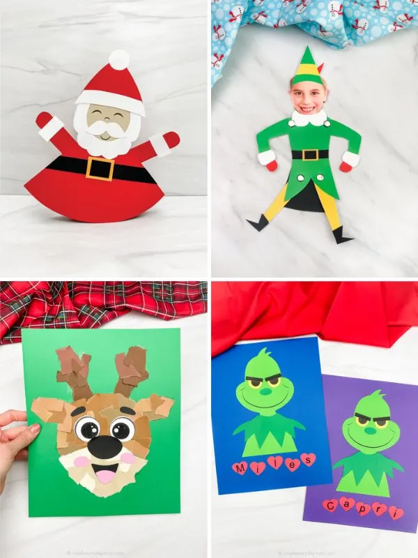 4 image collage of Christmas crafts for kids