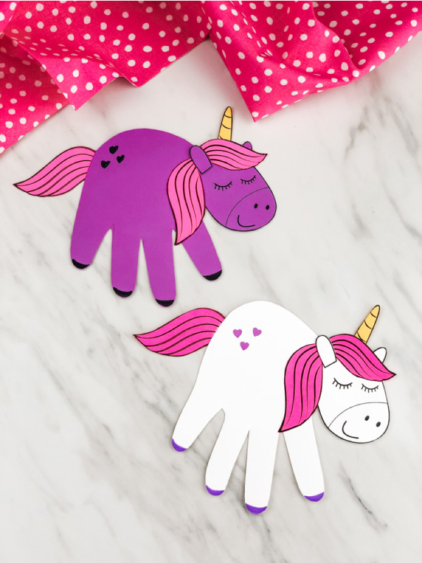 purple and white handprint unicorn crafts