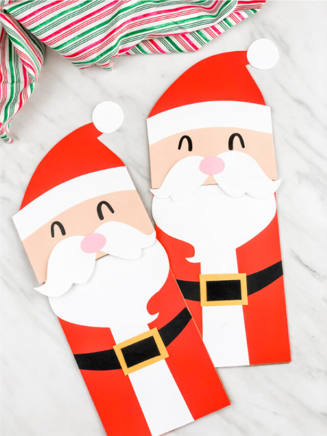 Santa Paper Bag Puppet Craft [Free Template] Story