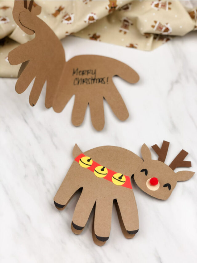 Handprint Reindeer Card For Christmas [FREE Template] Story