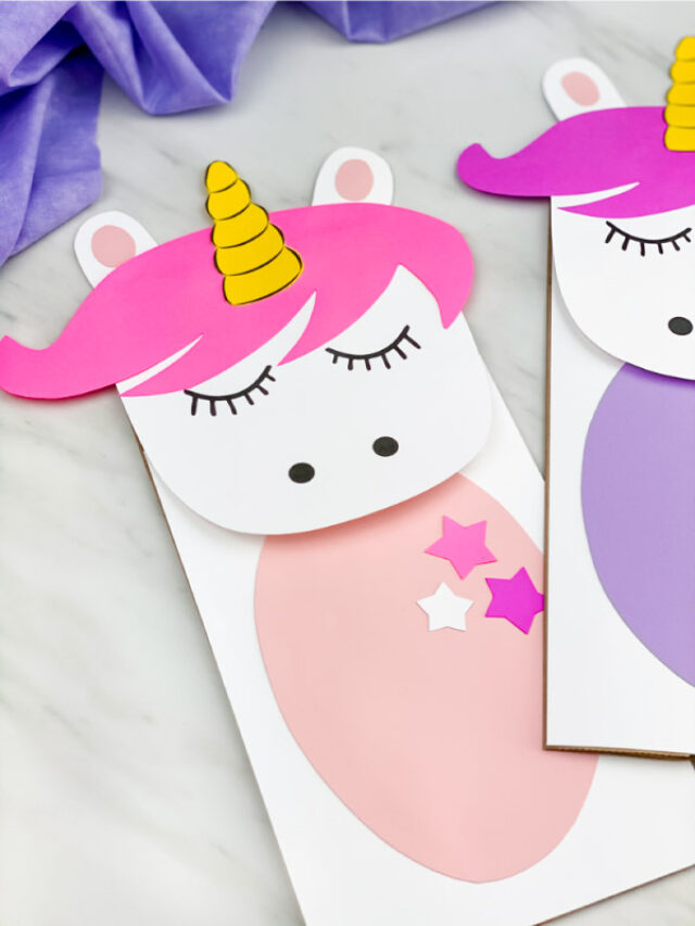 2 unicorn paper bag puppet crafts