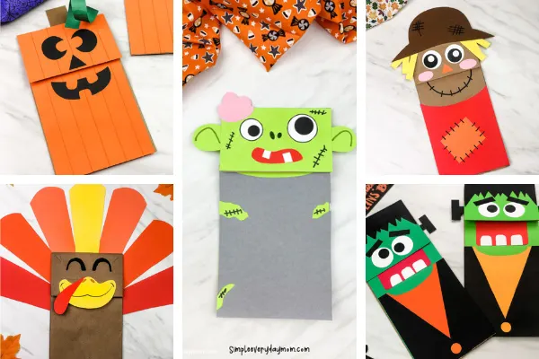 fall paper bag crafts for kids image collage