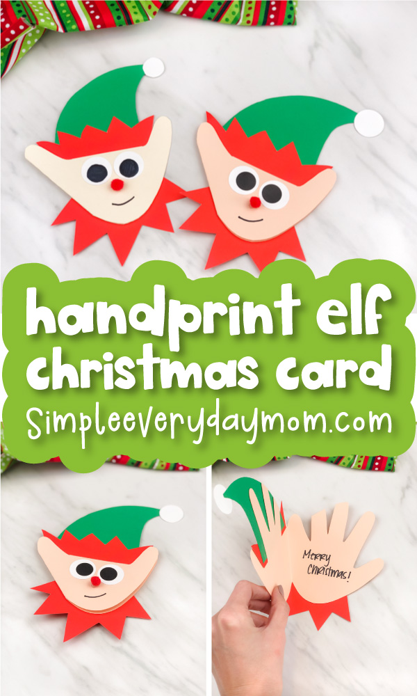 elf handprint Christmas card image collage with the words handprint elf Christmas card