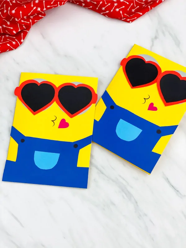two example of finished minion valentine's day card craft