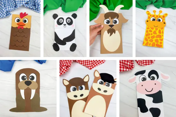 animal paper bag crafts for kids image collage