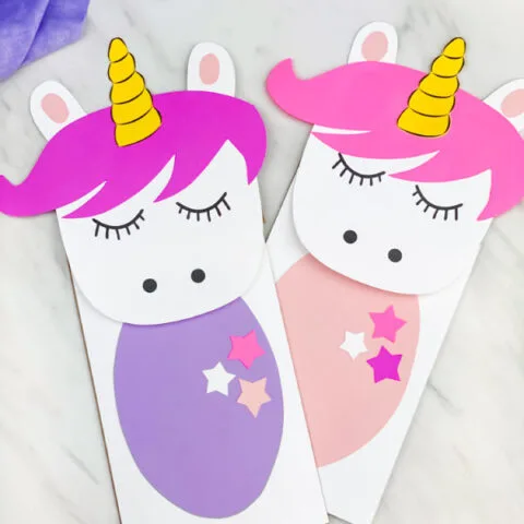 2 unicorn paper bag puppet crafts
