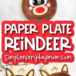 paper plate reindeer craft image collage with the words paper plate reindeer