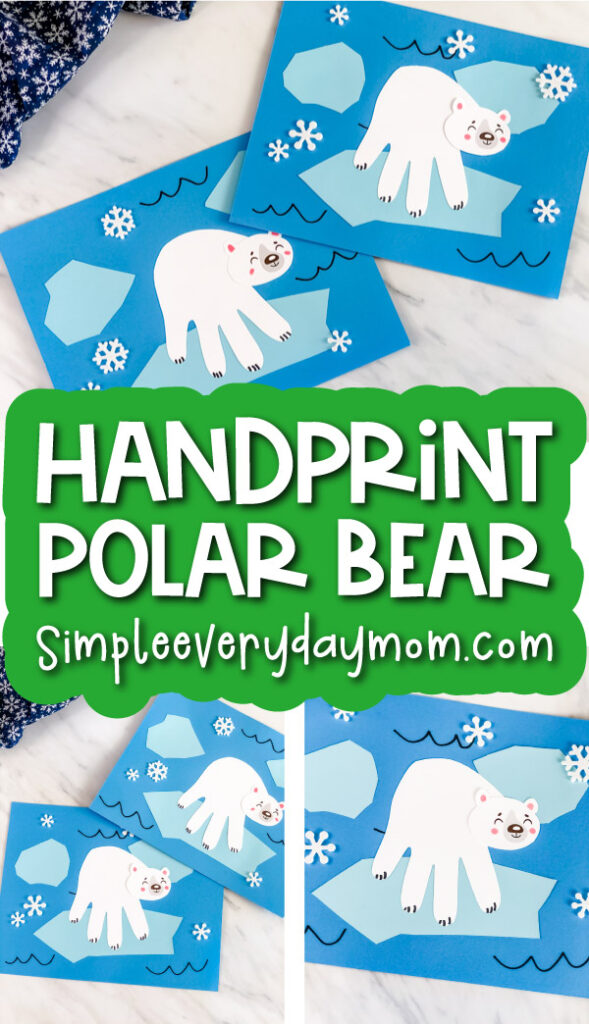 polar bear craft image collage with the words handprint polar bear