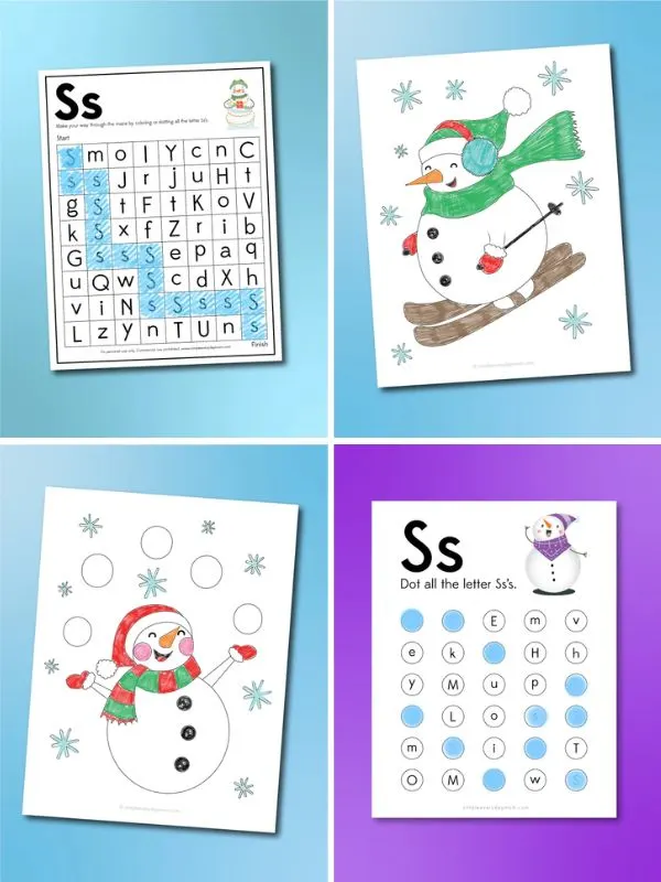 collage of snowman activities for kids