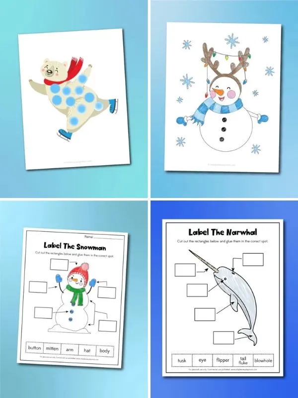 collage of winter kids activities