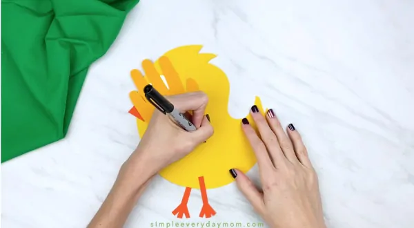 Hands writing message on handprint chick craft 