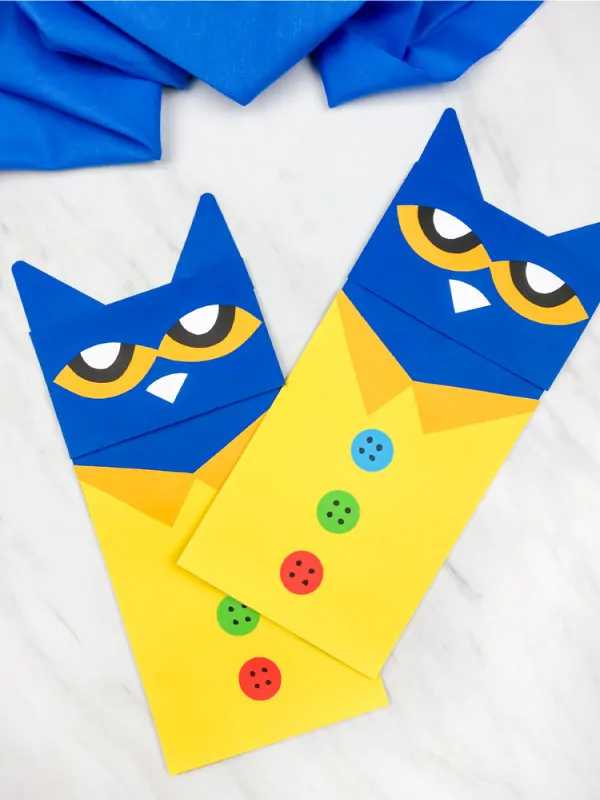 Two Pete the cat puppet crafts