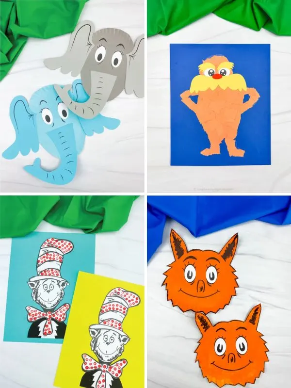 collage of dr seuss crafts for kids