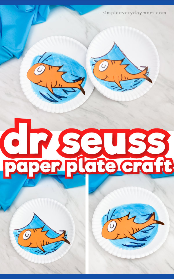 Collage of paper plate fish craft images with the words “dr Seuss paper plate craft” in the middle 