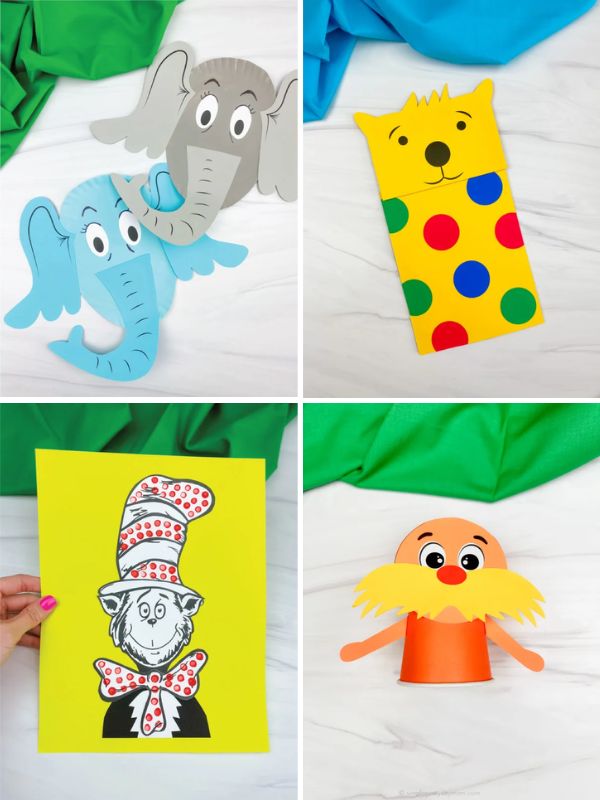 collage of dr seuss week crafts